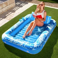 70"x46" Inflatable Pool Lounger Float with Pillow, 4-in-1 Tanning Raft Bed