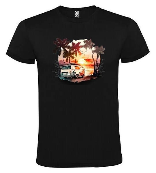 Camiseta con atardecer playa colorida