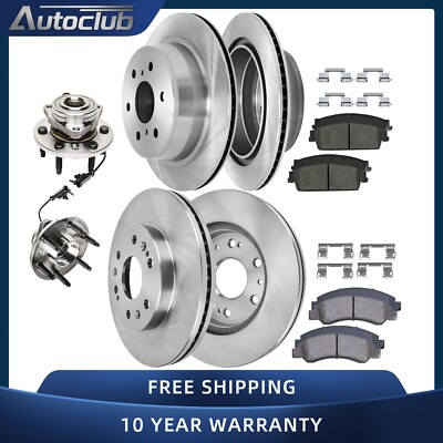 Front and Rear Brake Rotors Pads Wheel Hub Bearing Kit for 2008 - 2014 Tahoe