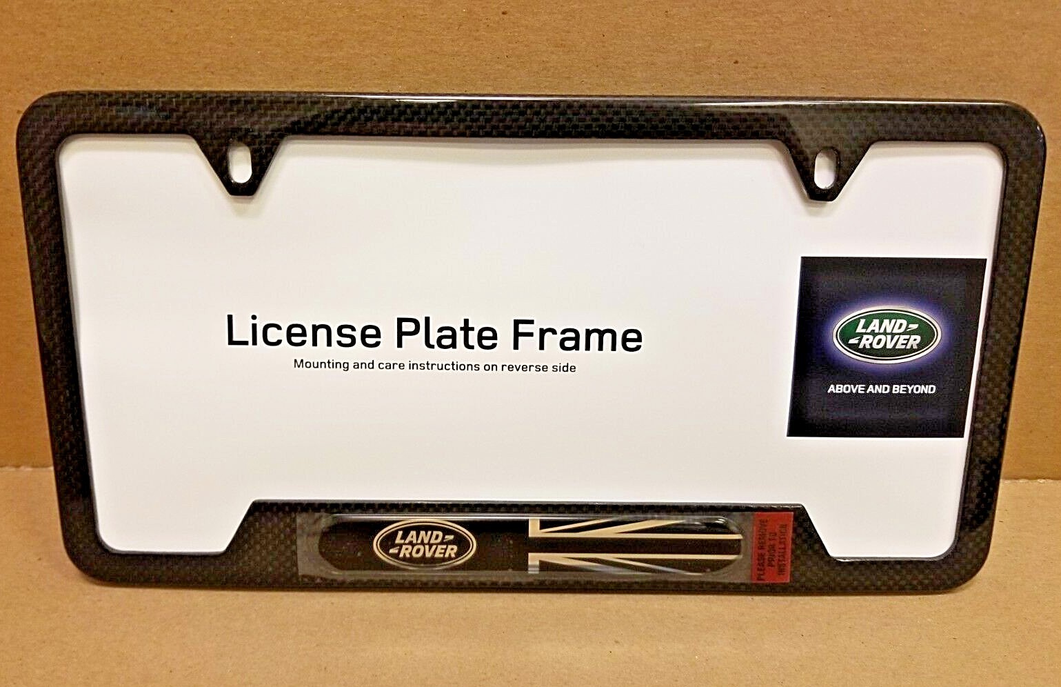 Carbon Fiber Land Rover Logo W/black Union Jack License Plate Frame
