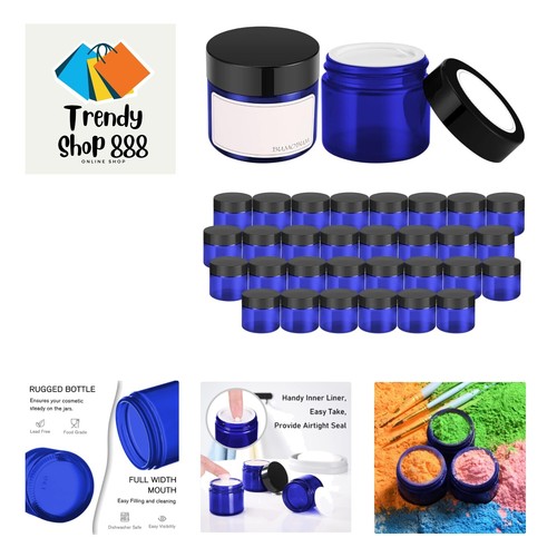 2 oz Glass Jars with Lids, 48 pack Blue Round Small Containers with ...