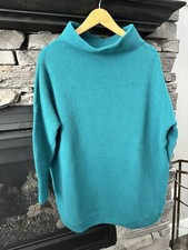 Free People Small Slouchy Oversized Knit Sweater Teal Green Pullover Mock Neck
