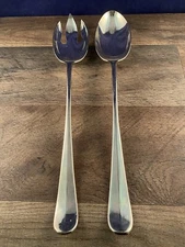 Mid Century Modern Salad Server Set Fork Spoon Made In Hong Kong Silverplated