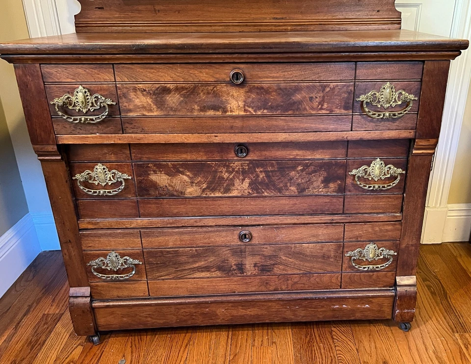 Antique Eastlake 3 draw Dresser w Mirror, Eastlake Dresser - Image 2 of 4