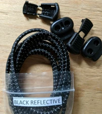 No Tie BLACK REFLECTIVE Elastic Shoelace Lock Laces Shoe Strings Locking Toggle