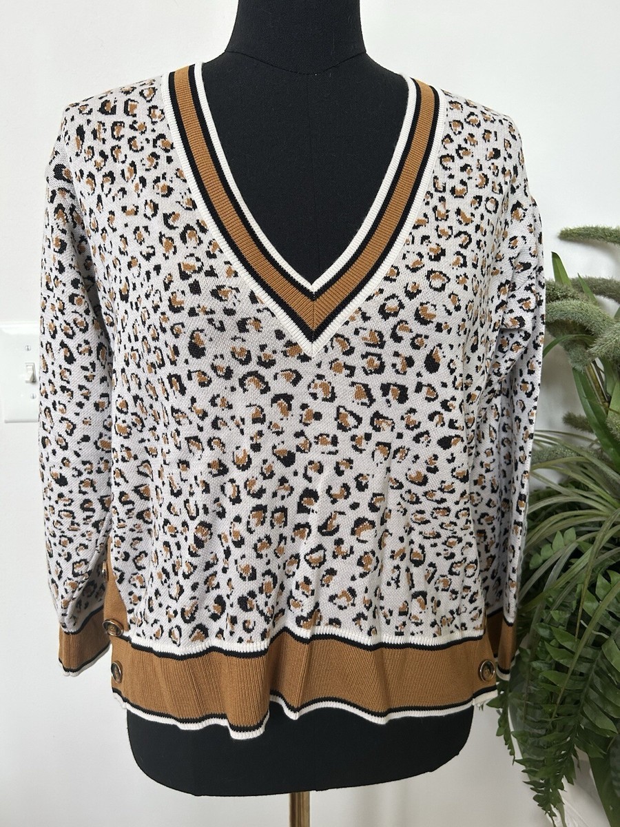 Veronica beard Ronja Animal Print Merino Wool Pullover Sweater Sz M View 3