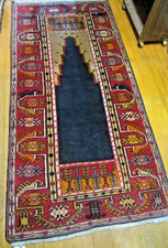 Turkish Lovely Prayer Rug Wool Semi-Antique Large 41" x 84" Great Colors VG