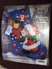 Teddy Bear with Gifts 16" Christmas Stocking Kit, Applique Felt Sequins 5061