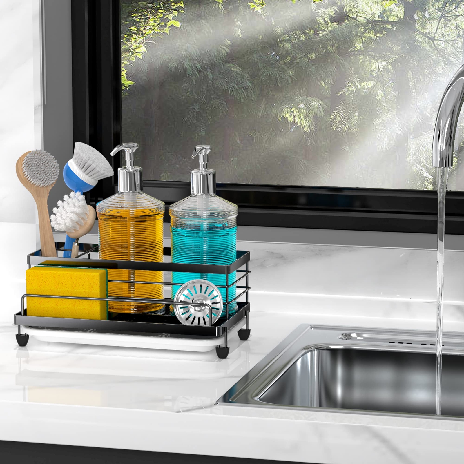 Sponge Holder For Kitchen Sink Organizer Kitchen Sink Accessories With Drip Tray