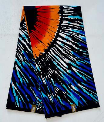 African Fabric/ Ankara - Blue, Orange, Red 'Shujaa' Design, YARD or WHOLESALE