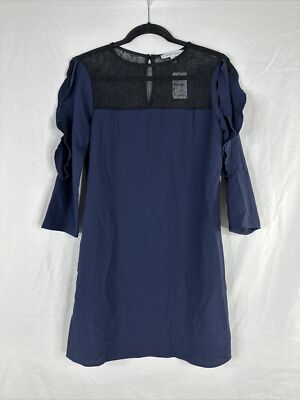 The Vanity Room Dress Womens Size M Navy Blue Lace Trim Slit Sleeve New | eBay The Vanity Room Dress Womens Size M Navy Blue Lace Trim Slit Sleeve New | eBay