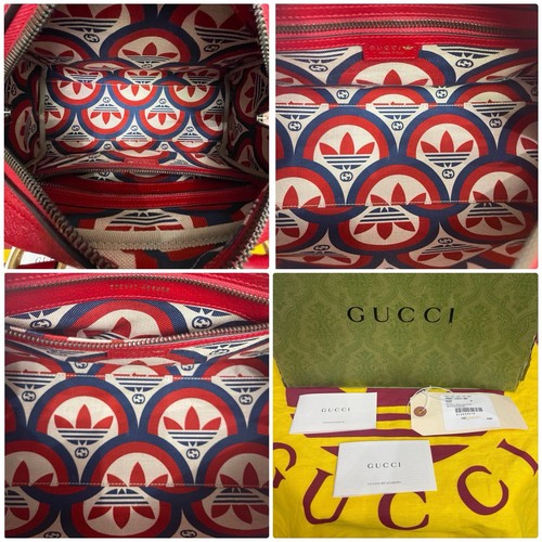 GUCCI X ADIDAS RED Textured Dolklar Calfskin Web Trefoil Mini Duffle Bag NWTS - Bild 20 von 24