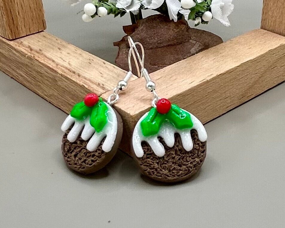 Christmas Pudding novelty Dangle earrings, Christmas Earrings eBay