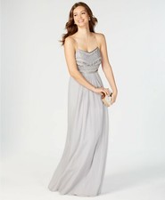  270 Adrianna Papell Women'S Gray Beaded Sleeveless A-Line Formal Dress Size 10