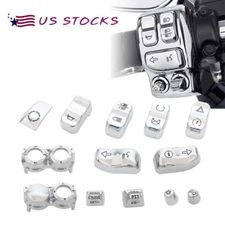 13PCS Chrome Hand Control Switch Housing Button Cover Cap Fit For Harley 2014-UP