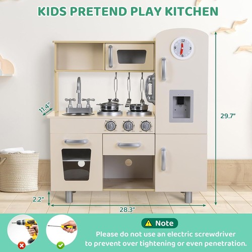 Cucina giocattolo in legno finto gioco cucina playset con accessori pentole - Foto 3 di 7