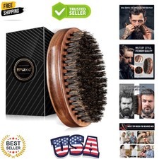 Boar Bristle Beard Brush - Black Wood Walnut Military Style, Men's Wooden Mus...