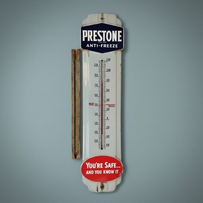 50s Prestone Anti Freeze Thermometer 36'' Porcelain & Metal WORKS Read Desc