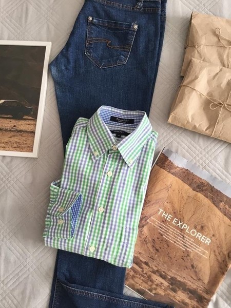 Men Gant Shirt Green Cotton 38 / M / 46 #7XRQ