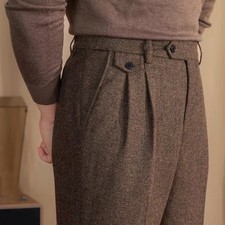 British Mens Gurkha Dress Pants Wool Blend Naples Pants Straight Casual Trousers