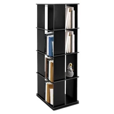 Black Bookcase Storage Shelf 360° Rotating Bookshelf Freestanding Display Rack