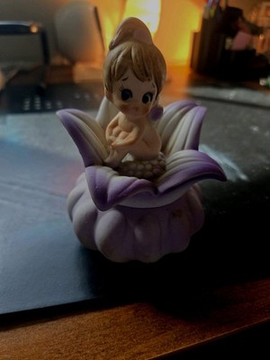 Vintage PURPLE FAIRY Flower PIXIE TRINKET BOX Bowl Lidded LEGO CERAMIC Kitschy