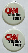 2 Vintage CNN Studio Tour Tab Style Admission Buttons Atlanta Broadcasting