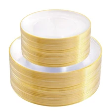 100PCS Clear and Gold Plastic Plates - Heavy Duty Clear Disposable Plastic Pl...