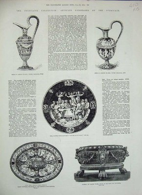 Alter antiker Druck 1884 Fountaine Sammlung Spülkasten Teller Ewer Palissy 19.
