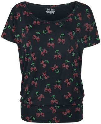 Rock Rebel by EMP Damen schwarz-rotes T-Shirt mit Kirschen-Alloverprint