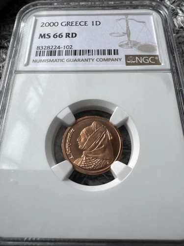 NGC Graded 2000 Greece 1 Drachma MS66 RD