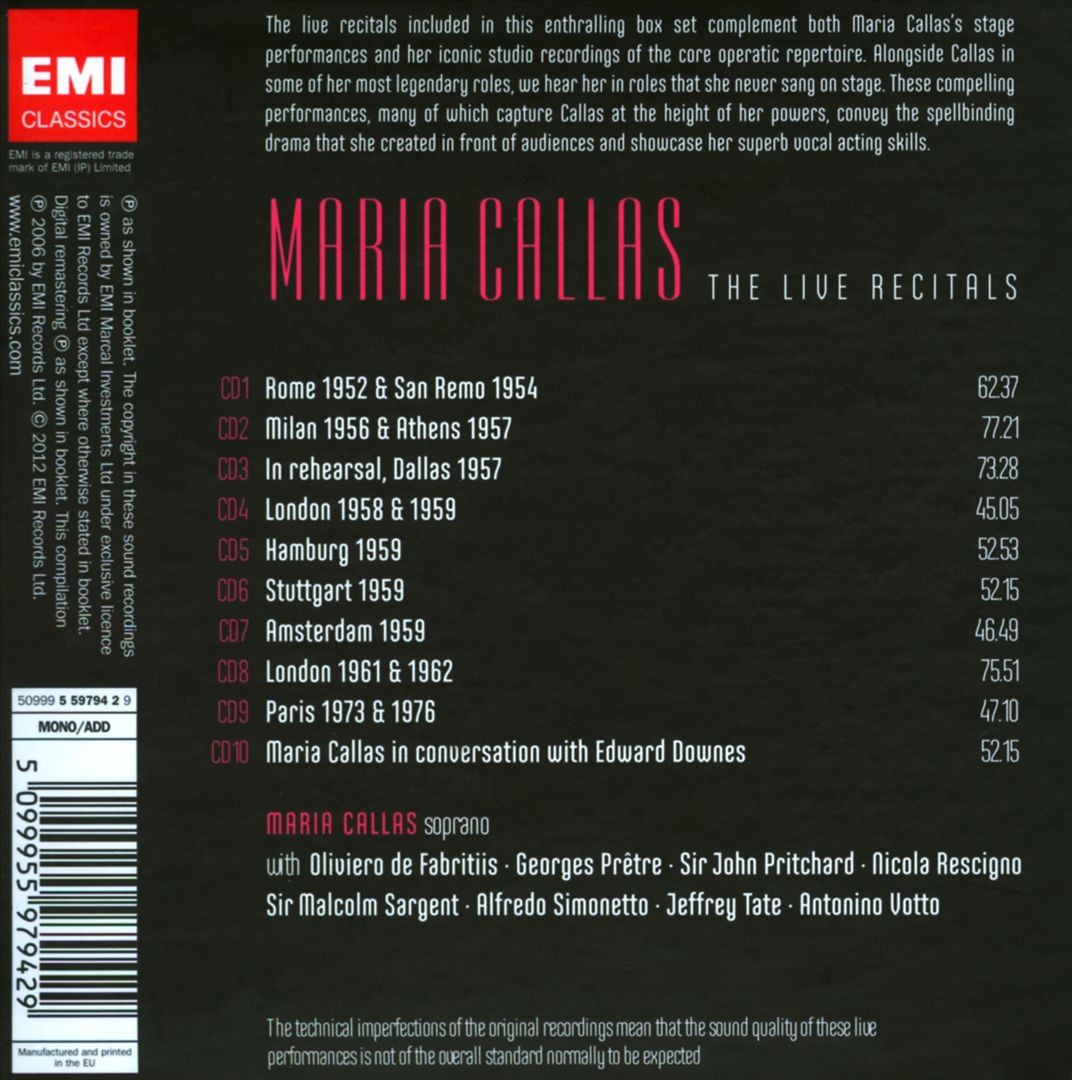Maria Callas The Live Recordings CD 2012 Remastered Edition