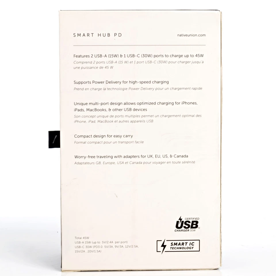 Cargador de pared Native Union Smart Hub PD SMHPD01 negro 45 W carga rápida 3 puertos Foto 2 de 4