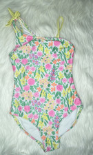 Cat & Jack Girls One Piece Swimsuit Floral Yellow Pink Green White L (10/12)