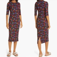 FARM Rio size XL New Jersey rainbow leopard print Vibrant Midi Dress 3/4 sleeves