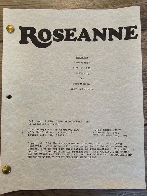 Michael Fishman's Original Script From Roseanne Episode Season 9 "Roseambo" 