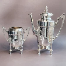 Rare Antique Hall Elton & Co Treble Plate 950 Silver Pot and Sugar Bowl (No Lid)