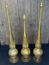 3 VTG Table Top Finial Mantle Christmas Ornament Decor Gold Mercury Glass 20-24
