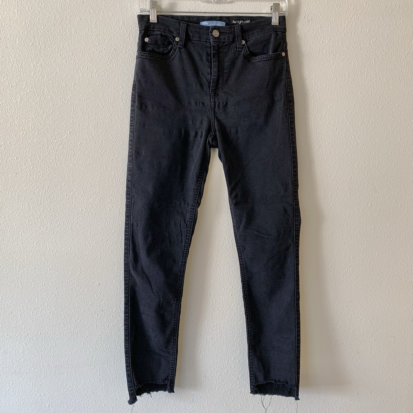 7 For All Mankind Black The High Waist Skinny Denim Jeans Womens Size 28 Raw Hem