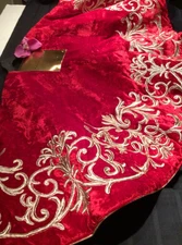 Christian Lacroix Christmas Tree Shirt 52” Red VELVET Gold Embroidered scroll