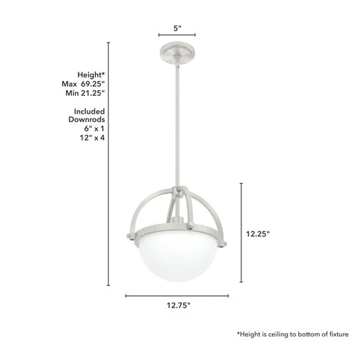 Hunter Fans - Wedgefield 1-Light Pendant In Formal Style-12.25 Inches Tall and - Picture 2 of 4