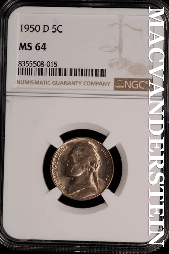 1950-D Jefferson Nickel - NGC MS 64 - Brilliant Unc  No Reserve  #SLi175
