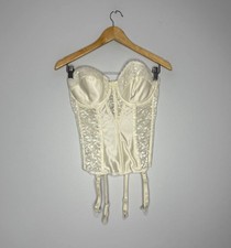 Vintage Carnival Bustier Womens 32DD White Lace Longline Bridal Lingerie Corset
