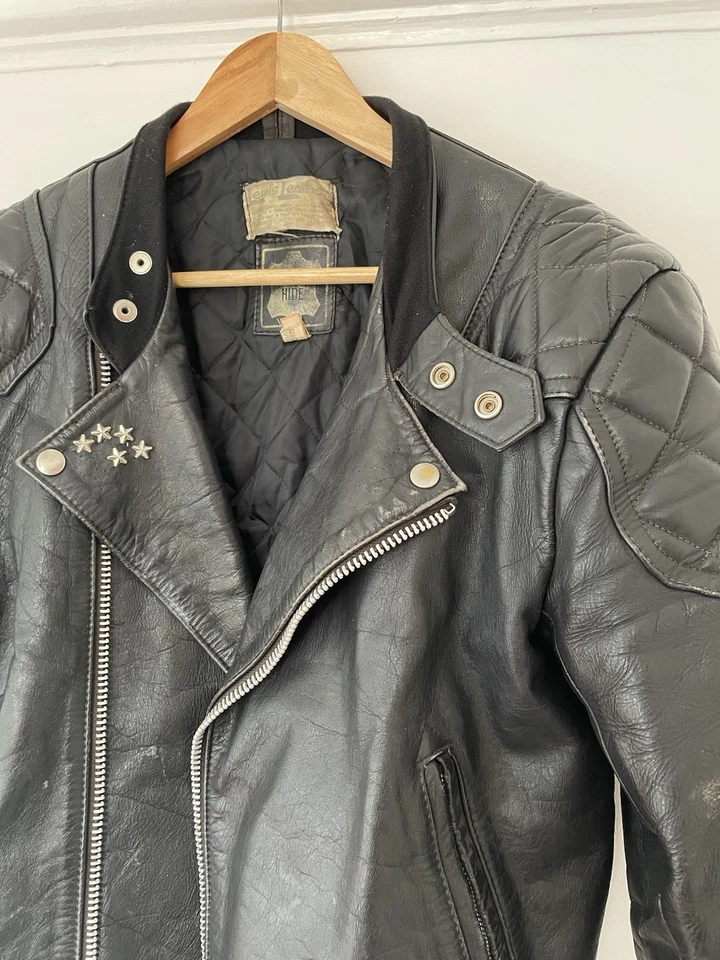 Original Vintage Lewis Leather Motorcycle Biker Jacket Black - Image 4 of 4