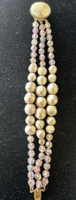 Vintage Alice Caviness Bracelet Faux Pearls And AB Crystals 3 Strands