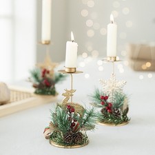 2-Piece Christmas Candle Holder Set Gold-Tone Atmosphere Decor Candle Tray