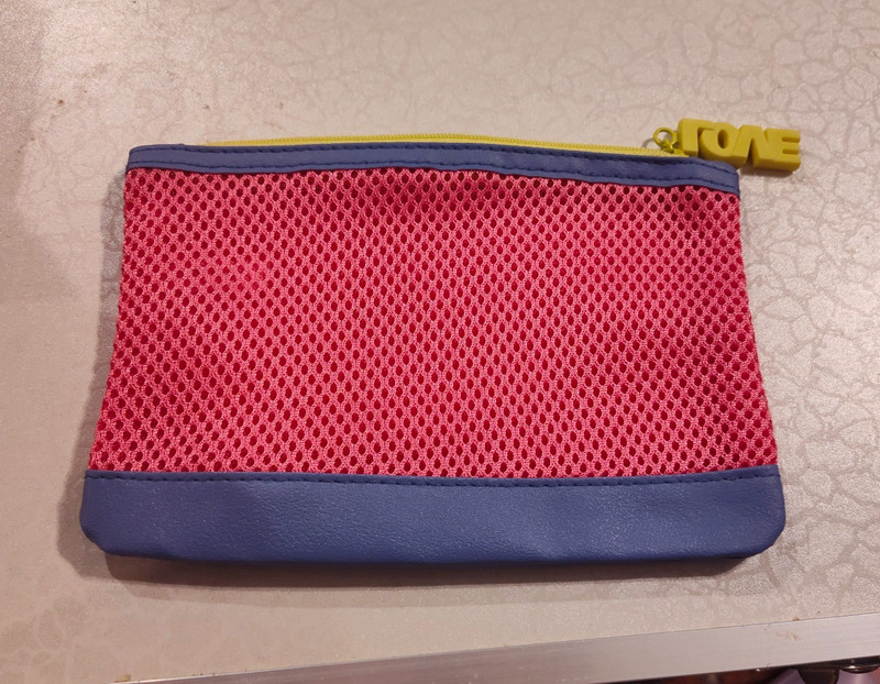 Ipsy Pink & Blue Fabric Makeup Bag Zipper Pouch, Zipper Closure