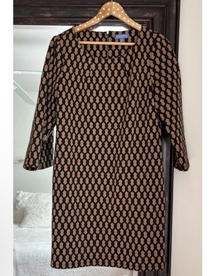 Vivienne Vivienne Tam Shift Dress Black Brown Chain Link 3/4 Sleeve Knit 10