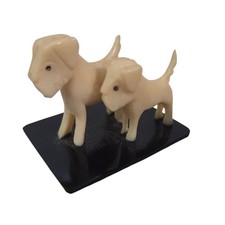 VINTAGE Antique Carved Celluloid 2 Puppy DOG Statue Figure Scotty