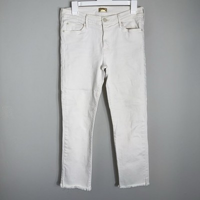 MOTHER The Rascal Ankle Snippet Jeans-Raw Hem-Cream Ivory-Size 29